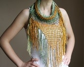 Scarf in Shades of Green and Mustard Yellow with Fringes - Pareo -Spring Summer Fashion - Women Teens Accessories - Wrap - Shawl  - Beach