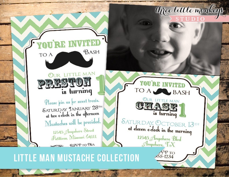 Vintage Little Man Mustache Bash, Moustache Bash or Barber Shop Party - Green and Teal Il_170x135