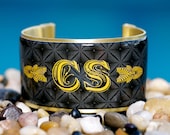 Rustic Cuff Monogram Cuff Bracelet - black tufted with showboat font - M2-06