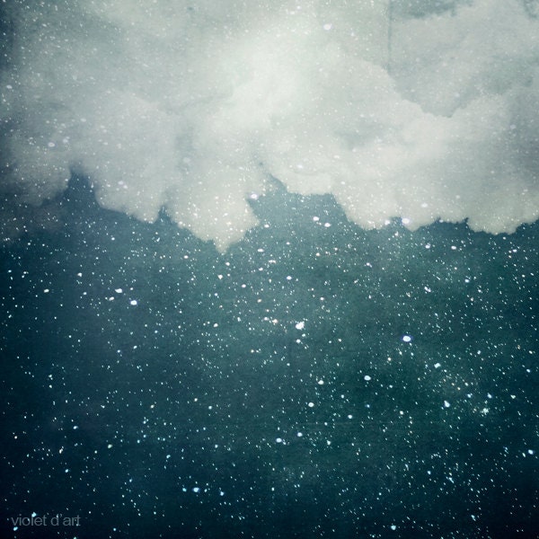 nursery decor. home decor, wall art, baby room, clouds photo. magical stars photograph. night sky. white, blue, dark blue Square print 8x8