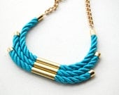 NEREID // Woven rope statement necklace //  Aquamarine & Brass // Gold plated chain