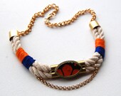 HERA //  Woven Rope Statement Necklace // African print centrepiece // Orange, blue, cream and gold