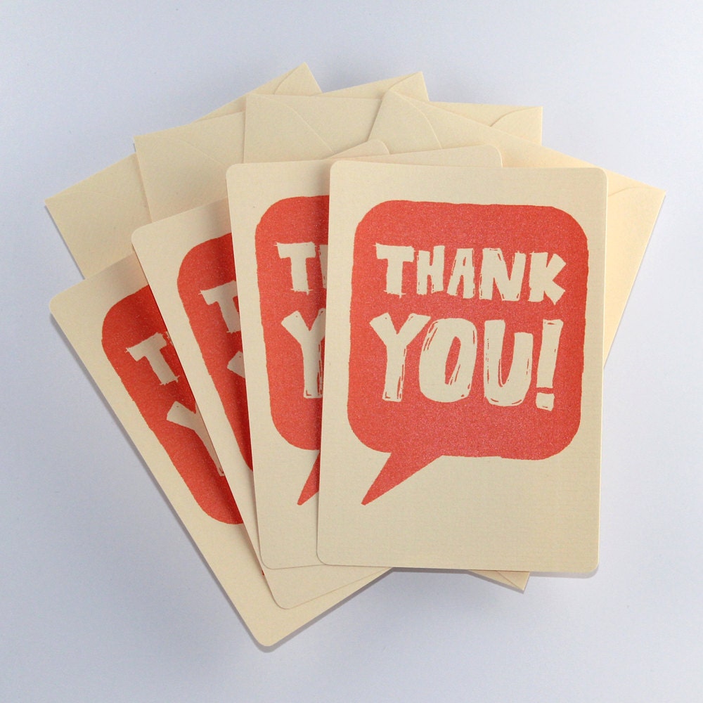 Thank You Cards Orange Metallic Screenprint, Set of 4