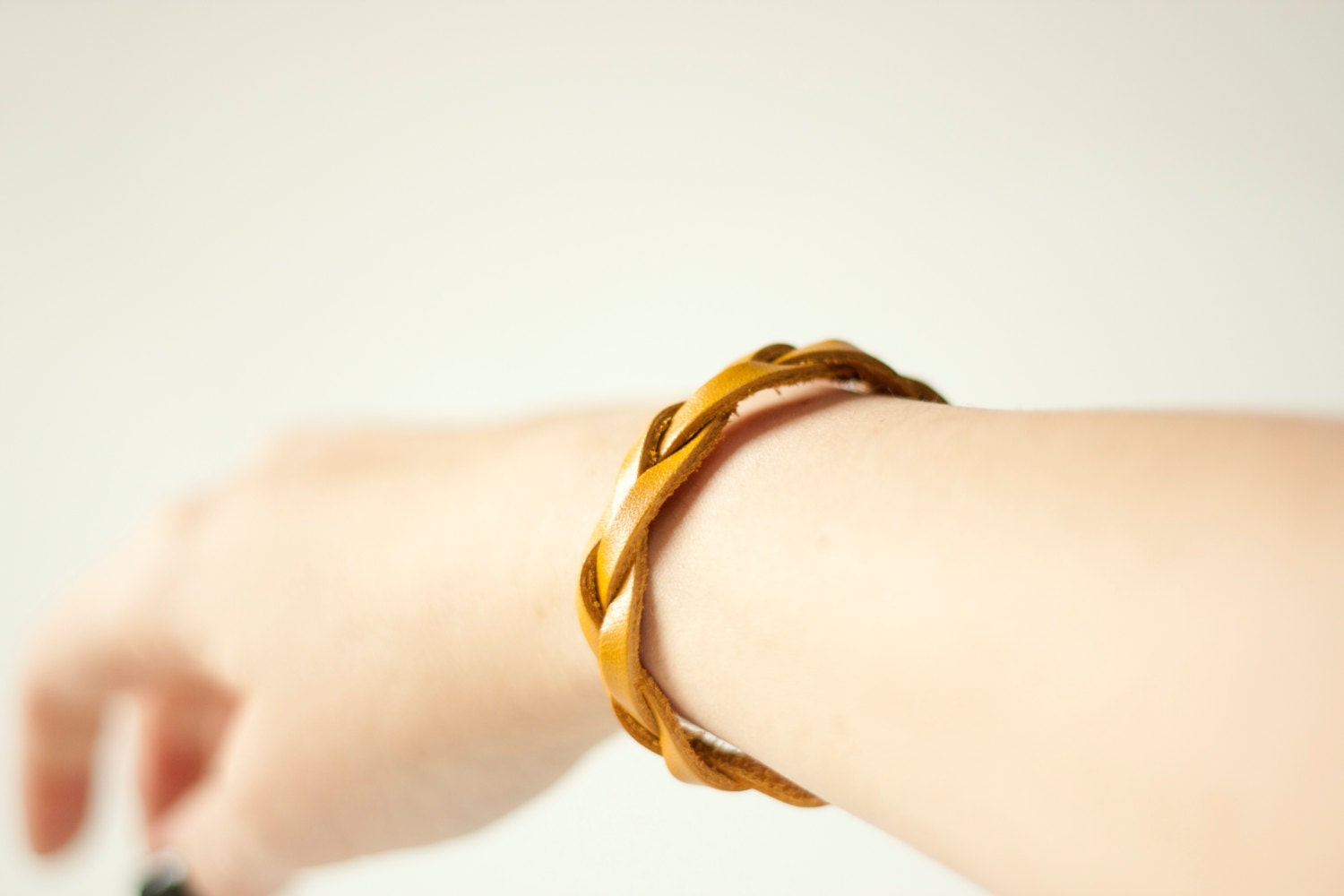 Bliss Mustard Yellow Braided Leather Bracelet