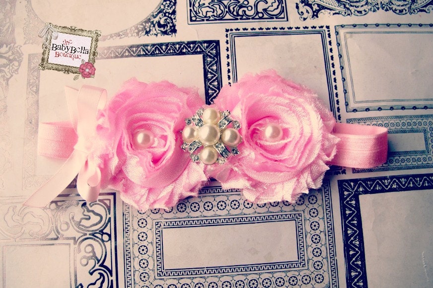 Baby Girl pink headband with chiffon rosette flower,Great for photographs.