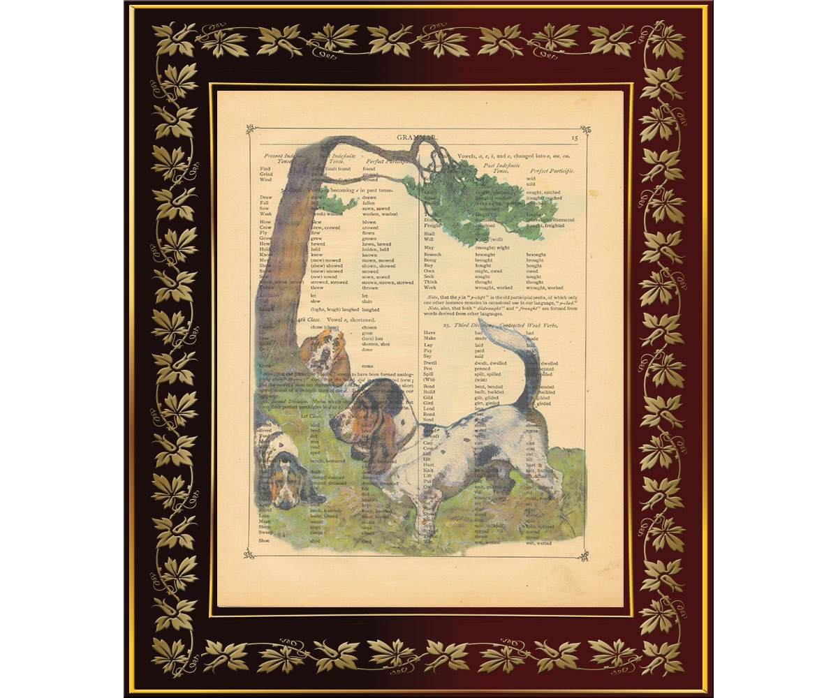 Basset Hound Dogs Antique Book Page Art Print Home Decor Wall Decor 8x10 upcycled by VerbumVintage