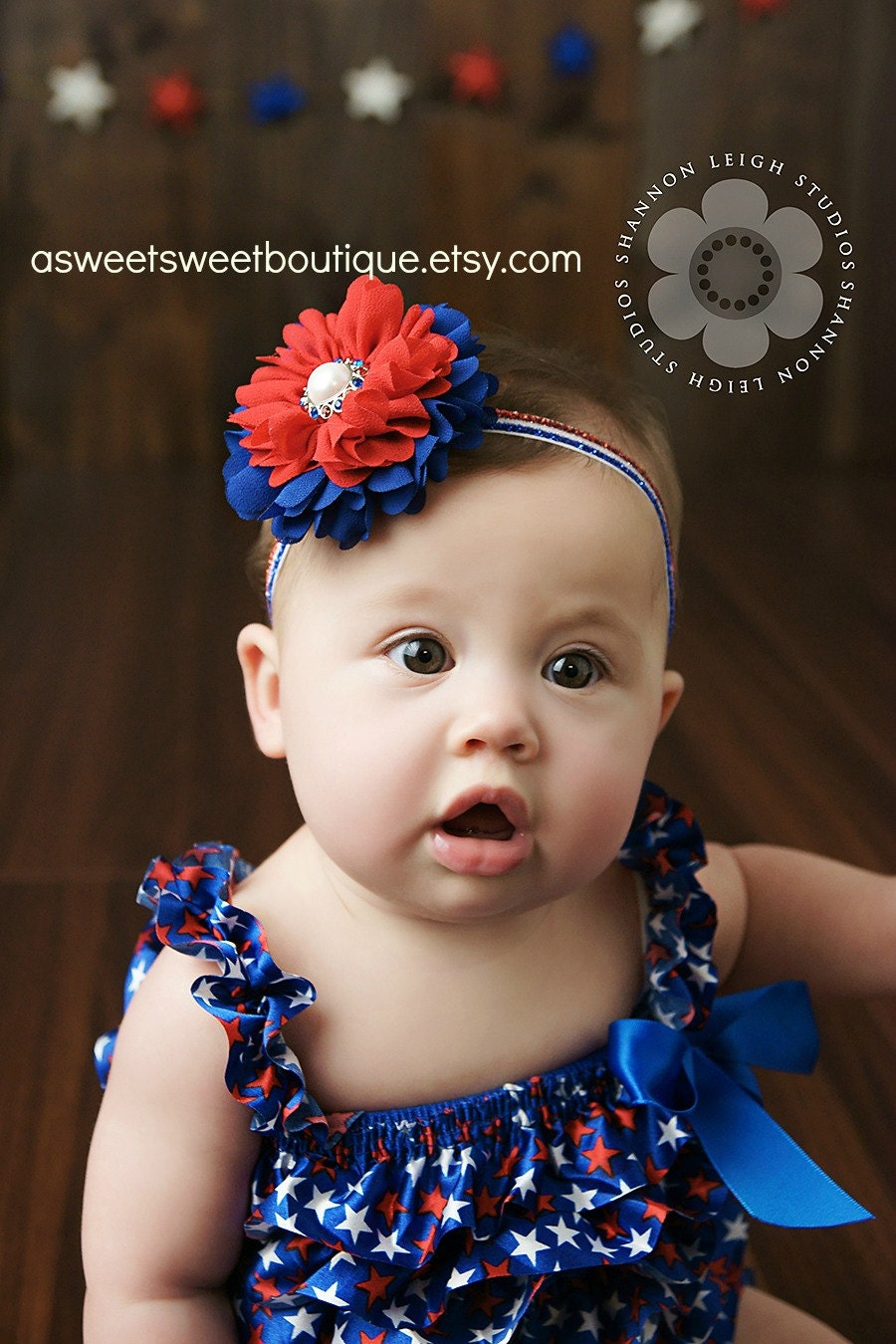 Baby Fourth Of July Headband Newborn 4th Of July Headband Baby Girl Vintage Headband Double Layer Chiffon Flower Headband Photo Prop