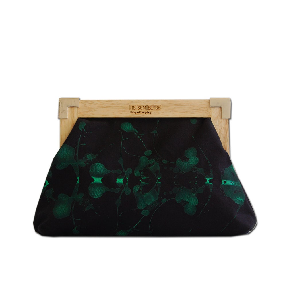 Black Wood Clutch, rorschach abstract clutch - One of a kind