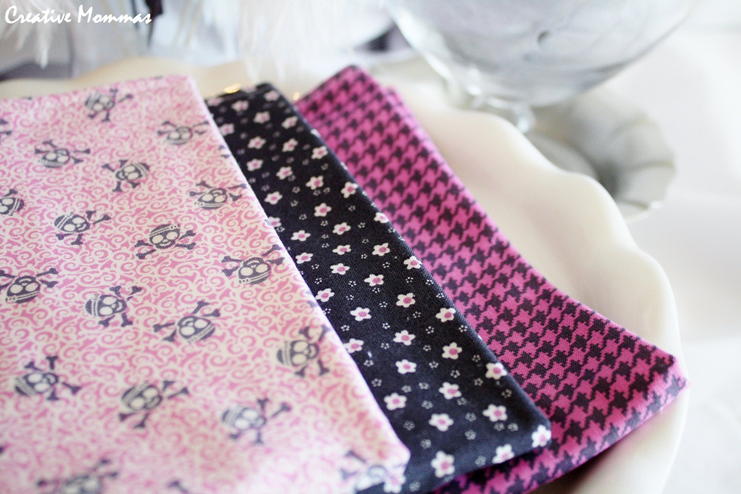 Designer Fabric Baby burp cloths - Flowers & Skulls