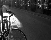 Vintage Bicycle Photo, Romantic Italian Wall Art, Italy, old bike travel photograph, European, soft morning light, Black White 8x12 print