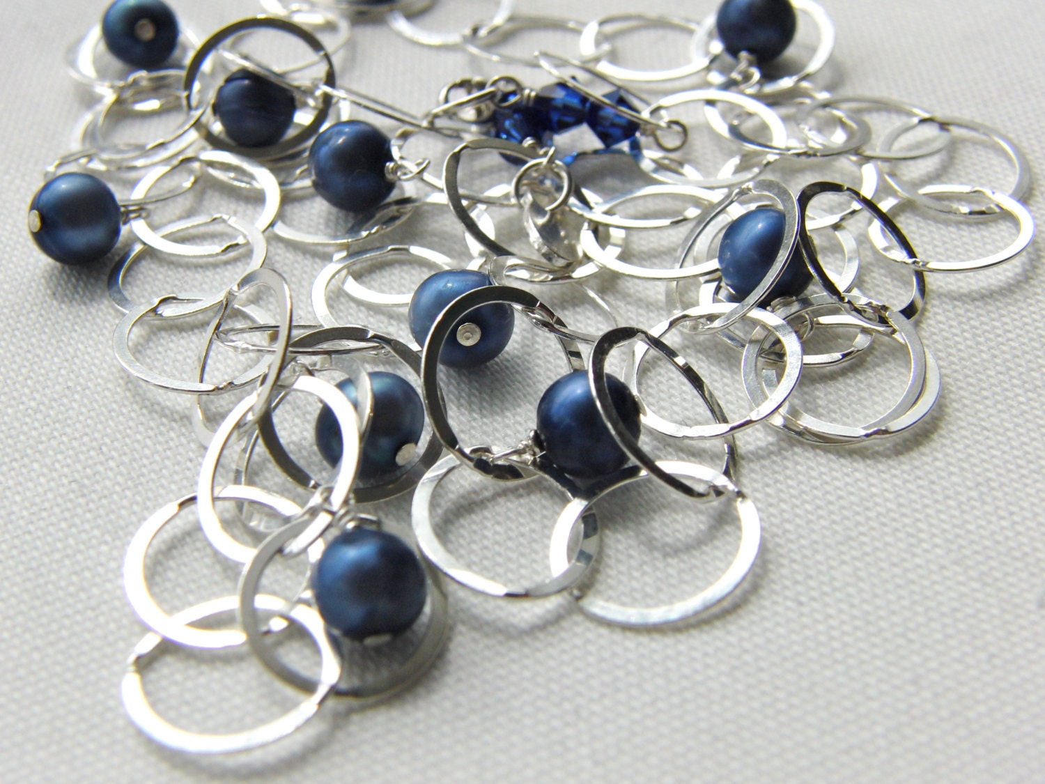 Sterling Silver Chain with Sapphire Freshwater Pearls Layering Necklace