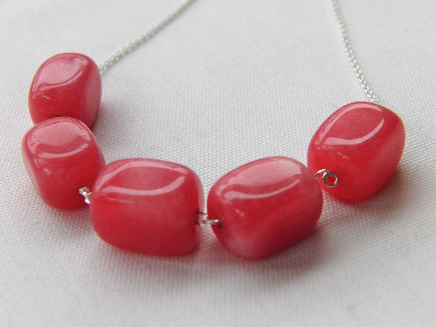 Pink Jade Nugget Necklace Long Layering