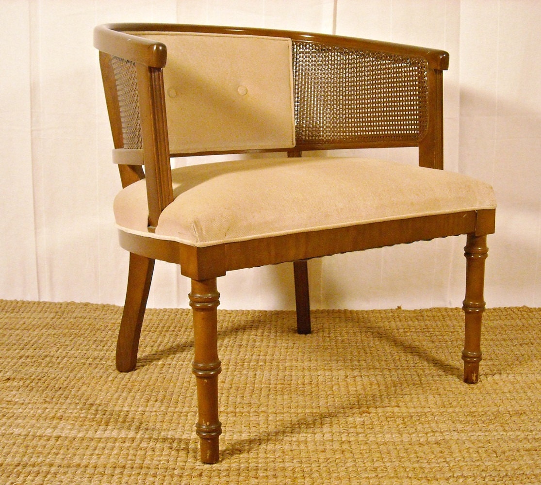 Mid Century Cane Arm Chair Faux Bamboo Hollywood Regency 1960s