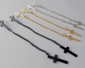 Double Cross Statement Earring - Golden, Silvery, Black Dangle Little Cross SUPER LONG Steampunk Ear Stud, modern fashion chic girly lolita