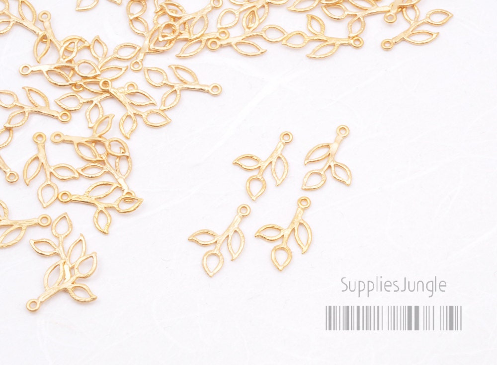 P004-00-MG// Matt Gold Plated Mini Twig Charm Pendant, 6 Pc