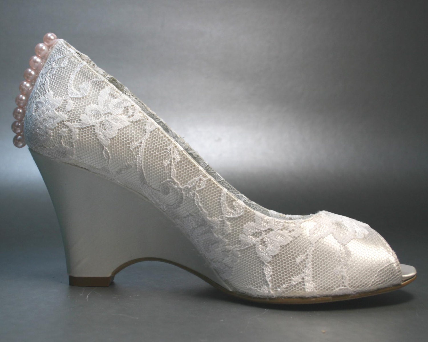 Wedding Shoes Ivory Wedges with Ivory Lace by DesignYourPedestal