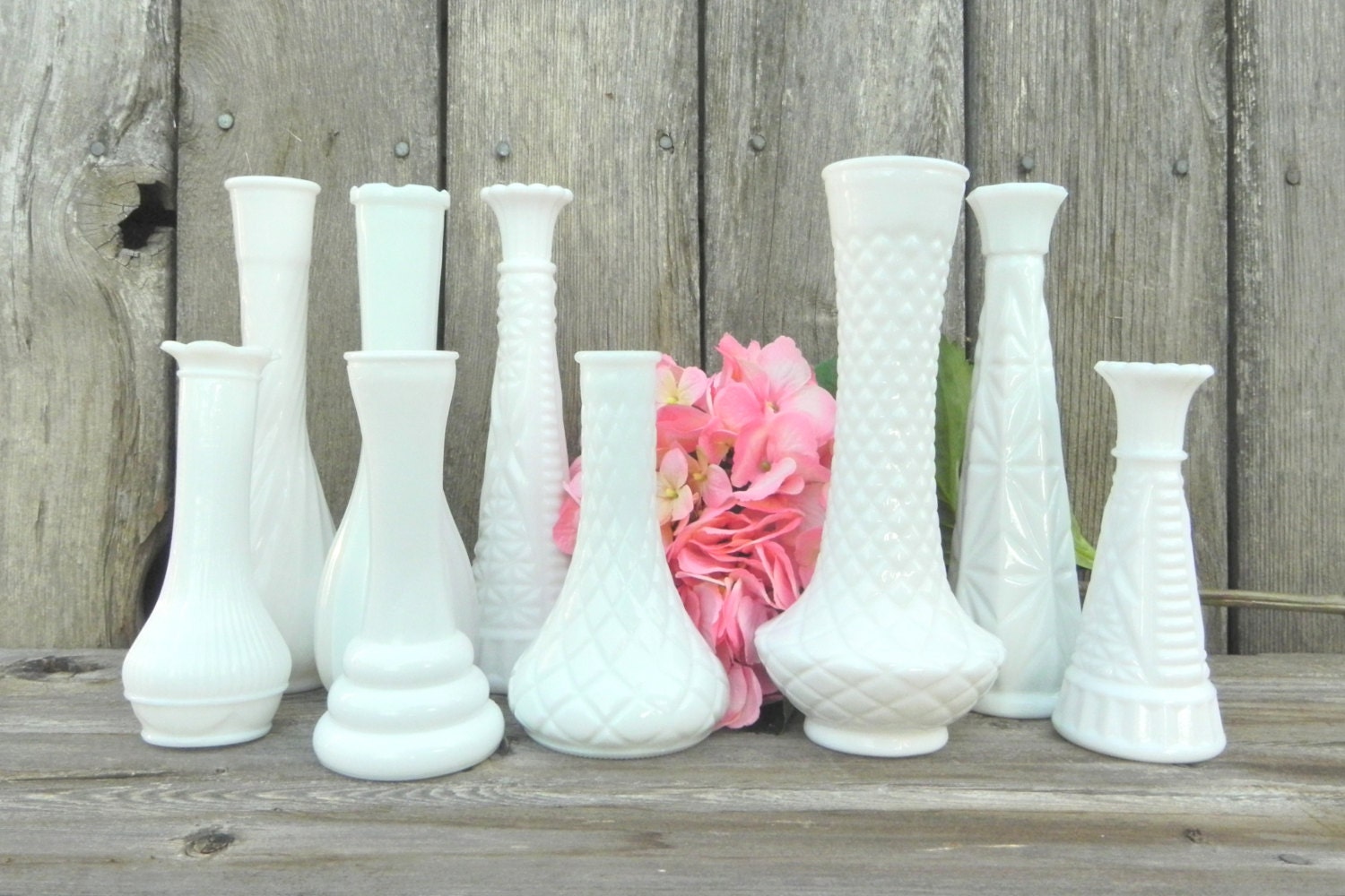 Milk Glass Bud Vase Collection of 9
