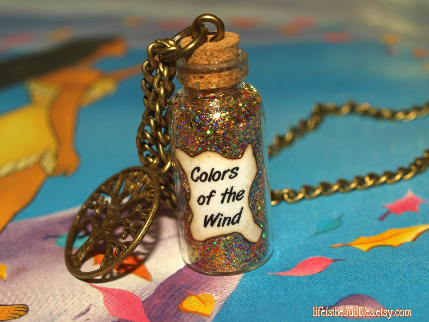 Pocahontas, Colors of the Wind Magical Necklace and Grandmother Willow Bronze Charm, Disney Inspired, by Life is the Bubbles
