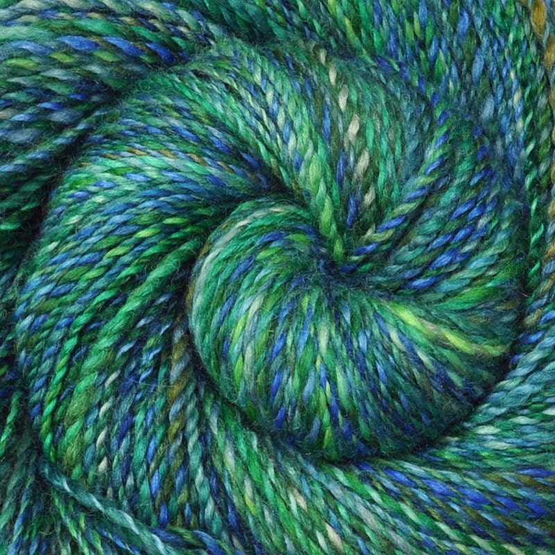 Handspun yarn - Forget-Me-Nots - Handpainted Silk / Blue Faced Leicester (BFL) wool, worsted weight, 245 yards