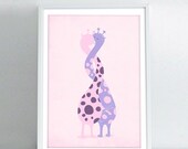 Love art print  - Twist of love Giraffe - Animal illustration poster print A3