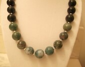 Moss Green Agate & Sterling Silver Beaded Necklace, Beadwork, Statement Necklace