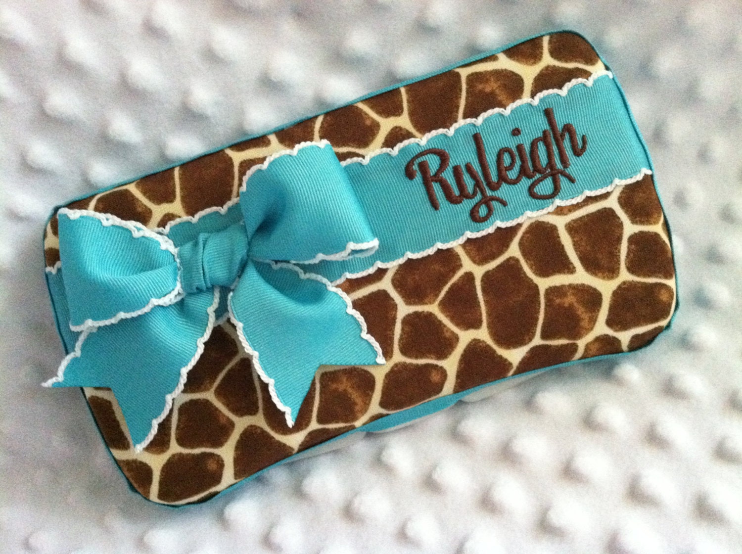 Custom Giraffe Animal Print with a Bow and Name Embroidered Boutique Diaper Baby Wipes Case
