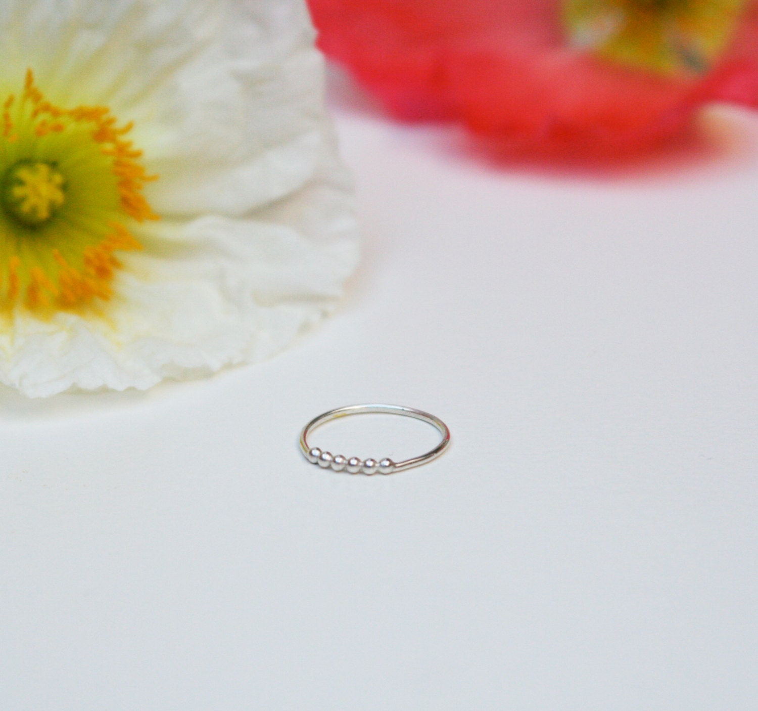 dainty silver ring with bead decorations simple bead jewel sterling silver ring handmade