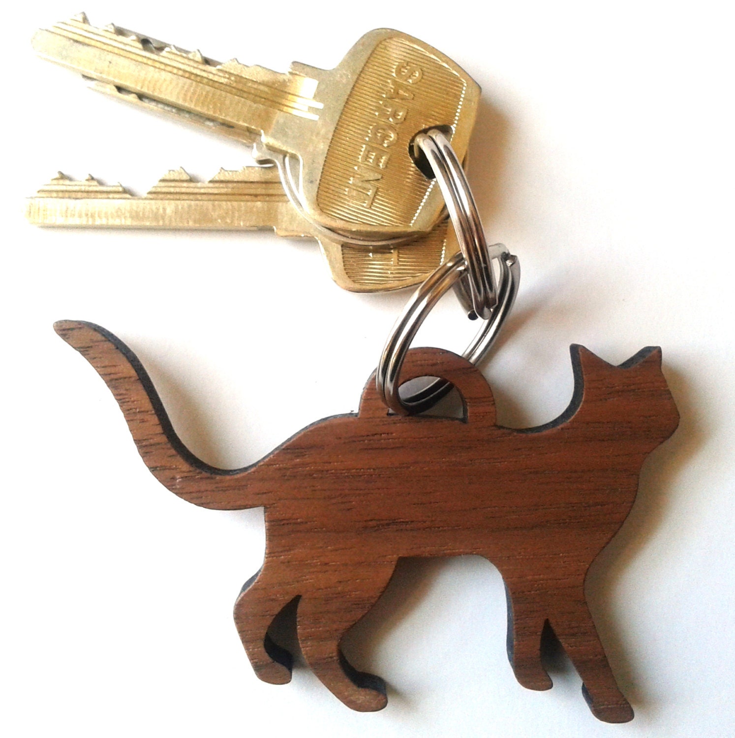 Wooden Cat Keychain - Laser cut walnut