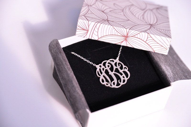 Monogram Necklace-1inch Initial Necklace Silver monogram neclace Hand Sketch& Hand Craft
