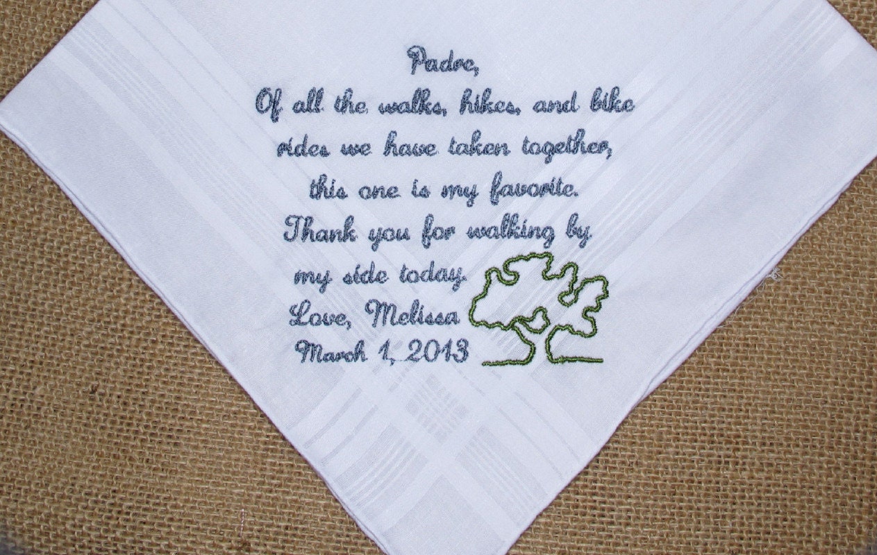 Man's Personalized Wedding Bridal Handkerchief from the Bride to the Father of the Bride