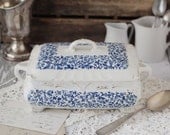 Antique Etruria Fine China Casserole Dish - Blue and White - by Ott & Brewer - circa 1870