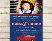 Vintage Firetruck Birthday Party Invitation -- sarah O chic -- vintage firetruck, firefighter, birthday party, red, firetruck