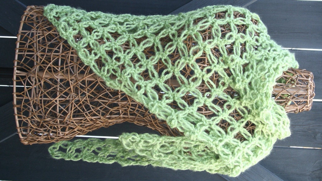 Crochet Green Triangle Neck Scarf Shawl Wrap by JennisCrochet