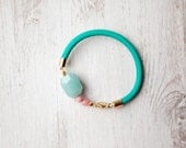New 2013 Collection: ONE Light Blue Amazonite and Opal on Teal Leather Cord Bracelet by pardes israel