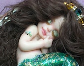 OOAK art doll fantasy mermaid baby polymer clay sculpture fairy  IADR  May birthstone     free shipping