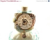ON SALE handmade jewelry, upcycled jewelry, handmade cuff bracelet, vintage watch face, mixed metal, repurposed jewelry cuff bracelet
