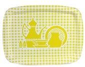 Vintage Metal Tray Yellow White Kitchen Scene Lap TV Vanity Serving
