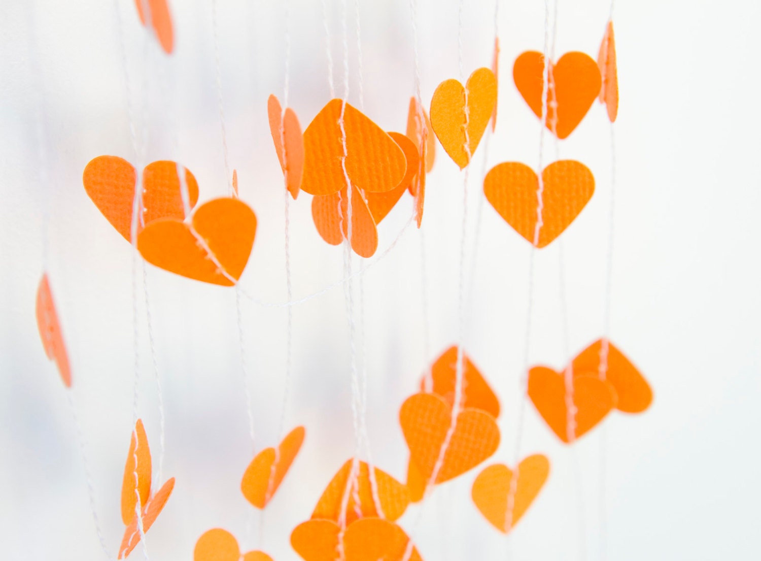 Atomic Orange Hearts Stitched Paper Wedding Garland Bunting