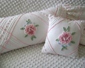 Vintage Chenille Bedspread "Cabbage Rose' Accent Pillow - 12" Decorator Insert Included - Cottage Chic Decor