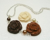 Chocolate Rose Pendant. Polymer Clay.