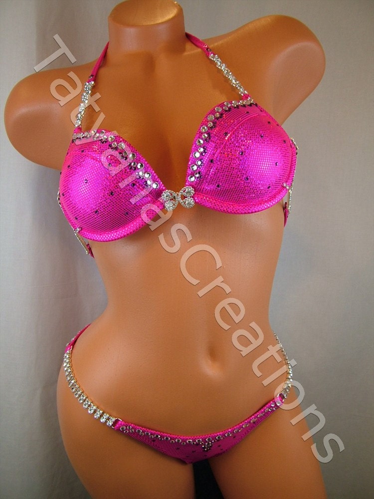 Hot Pink, Extreme Push-up Molded Underwire Competition Bikini Suit.