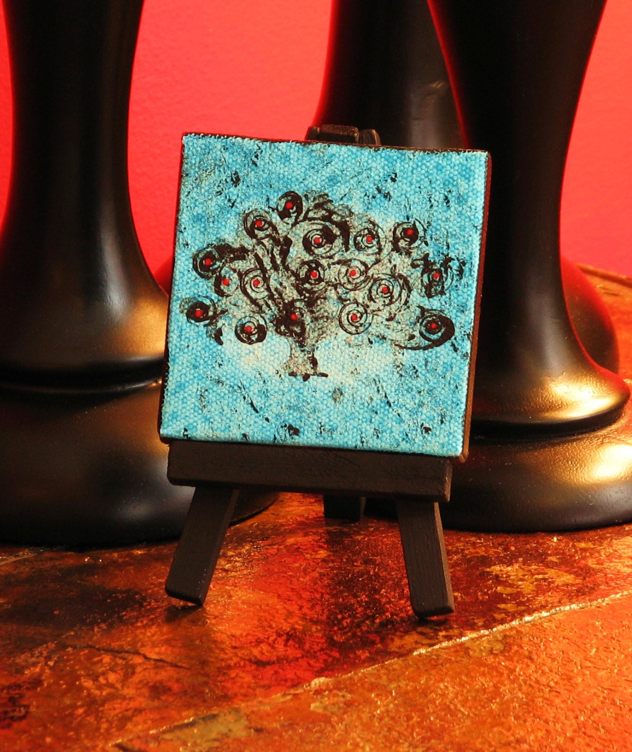 Mini Whimsical Tree with Easel. Original Handpainted Acrylic Painting. Size 3 x 3.
