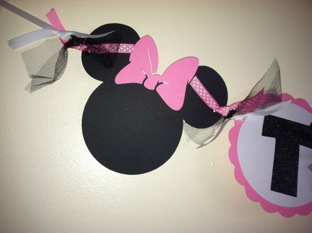 Minnie mouse birthday banner HOT PINK bow, minnie banner, girl theme, minnie garland, minnie party, you pick colors