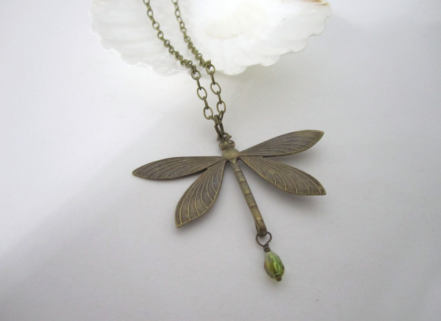 Antique Brass Dragonfly Necklace - Pendant