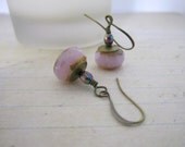 Czech Glass Beaded  Earrings with Picasso Finish - Dangle/Drop Earrings - Pale Purple/Pink