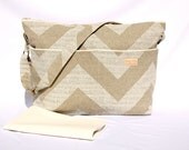 Diaper Bag and Changing Pad. Waterproof Lining with NEW vegan leather bottom in Sand Denton Chevron