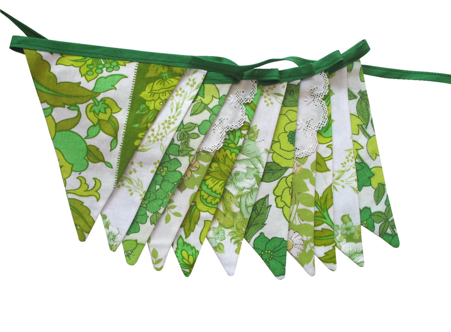 Vintage Retro 'Eco - Green Floral' Flag Bunting. Wall hanging, Party Decoration Banner, Pennant, etc