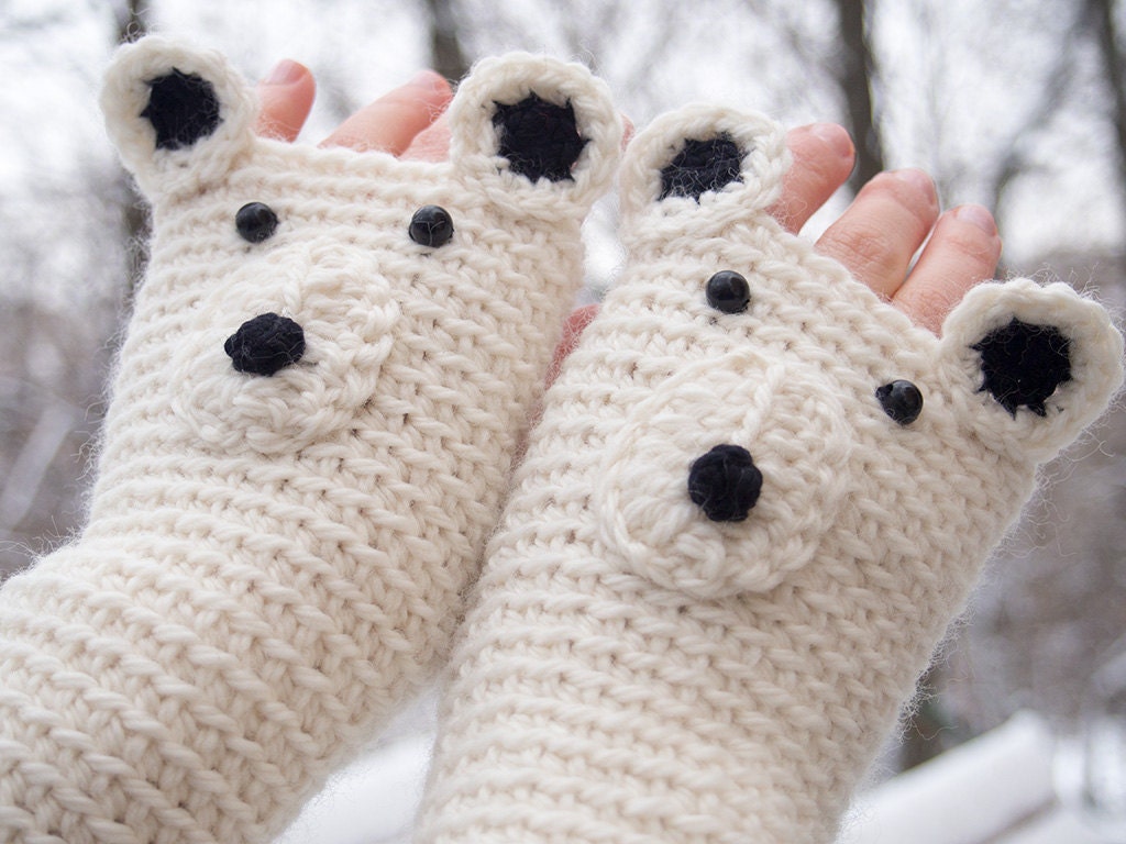 Polar BEAR FINGERLESS GLOVES (Wool) - Free Shipping Worldwide