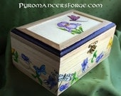 Personalized Irises and Dragonflies Decoupage Wooden Trinket Box