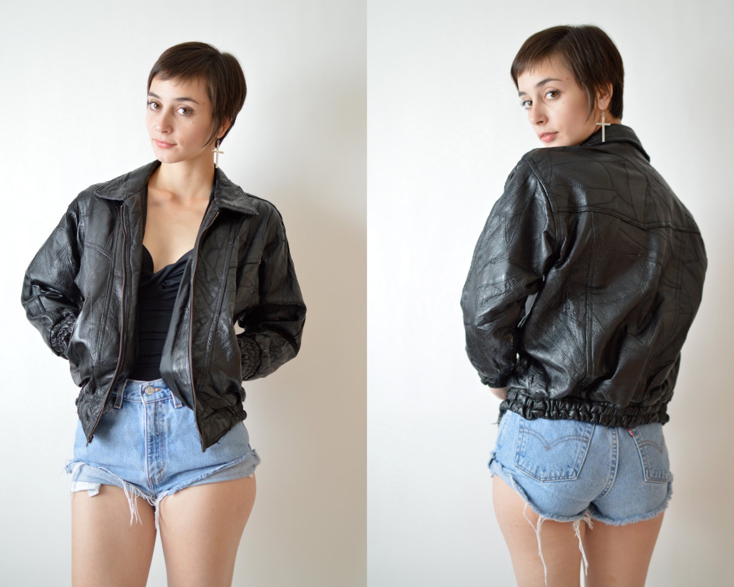 Vintage 1980's Black Genuine Leather Bomber Jacket